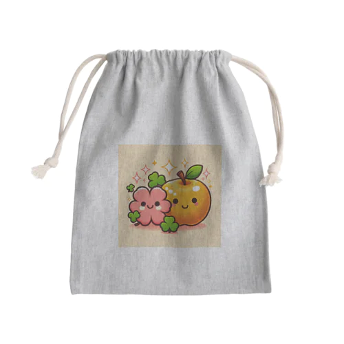 恋愛運アップの金のリンゴとピンクのクローバー Mini Drawstring Bag