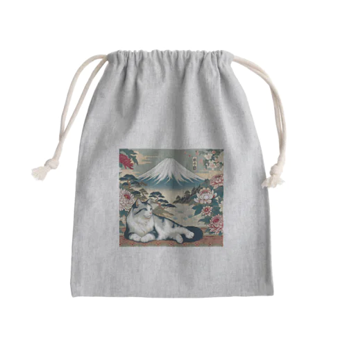 和紋様 x 猫　伝統的な和の休息 Mini Drawstring Bag