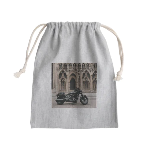 ゴシックの影に佇む漆黒のバイク Mini Drawstring Bag