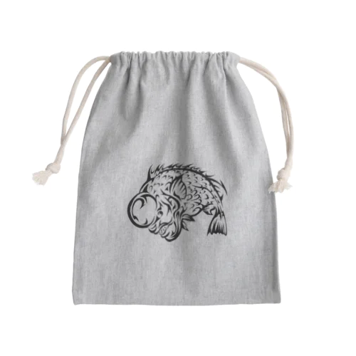 コブダイ・寒鯛のトライバルデザイン　黒 Mini Drawstring Bag