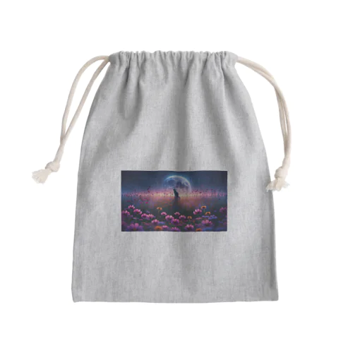 花畑と猫と満月と Mini Drawstring Bag