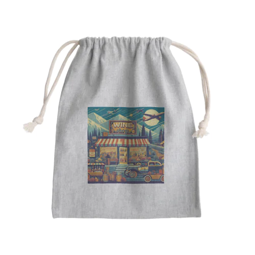 Retro Snow Mountain Wine Mini Drawstring Bag