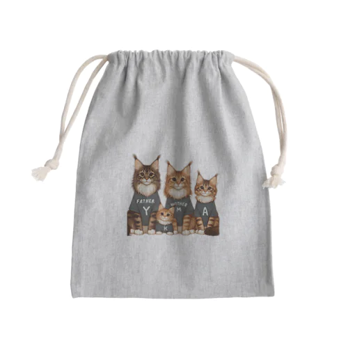 猫の家族 Mini Drawstring Bag