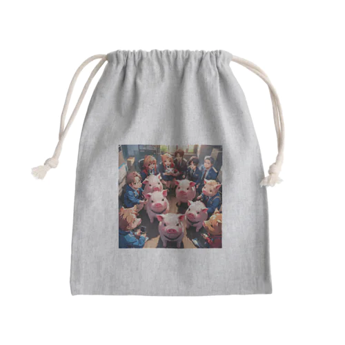 ちーむのこみゅにけーしょんをにするみにぶた円滑 Mini Drawstring Bag