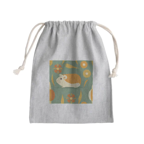 レトロな花とモルモット Mini Drawstring Bag