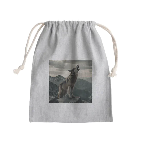 狼が山の頂で咆哮」 Mini Drawstring Bag