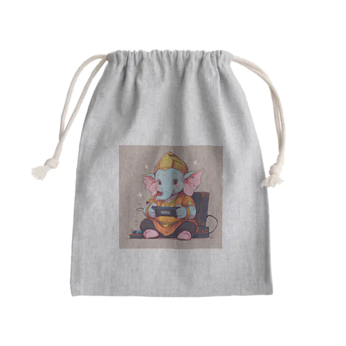 ビデオゲームで遊ぶかわいいガネーシャ Mini Drawstring Bag