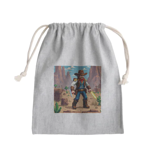 西部劇の荒野で正義のために戦っている勇者 Mini Drawstring Bag