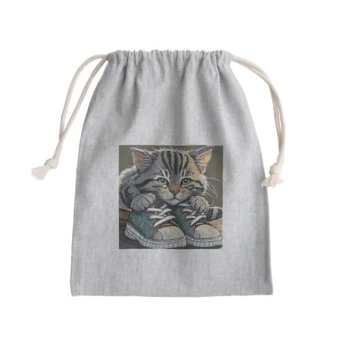 スニーカーと虎縞灰猫02 Mini Drawstring Bag