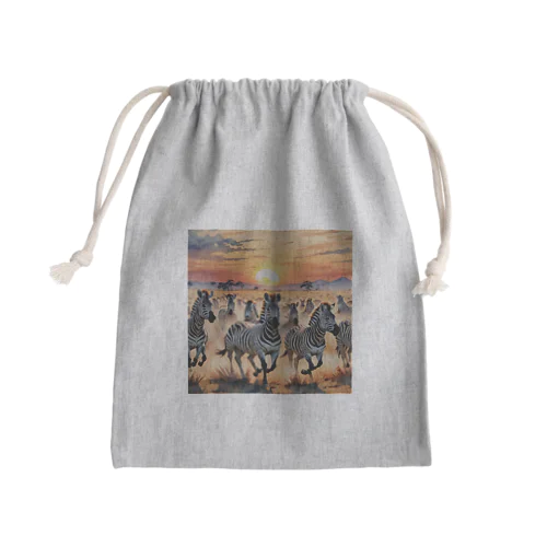 夕焼けを走るシマウマ Mini Drawstring Bag