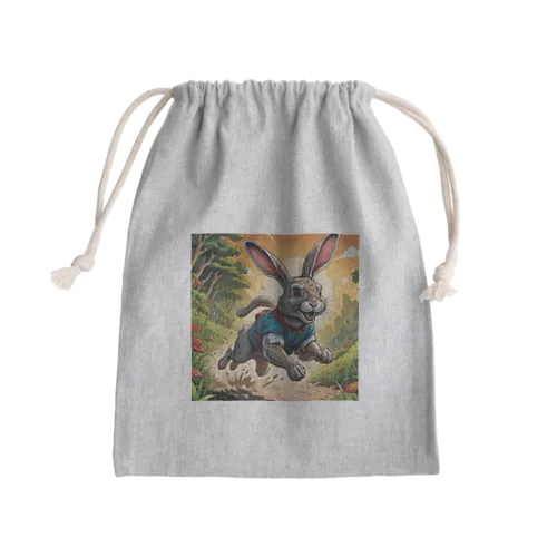 走り回るウサギ Mini Drawstring Bag