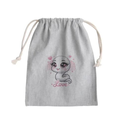 神秘的な白蛇が描かれた干支のイラスト。 Mini Drawstring Bag