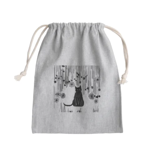 黒猫　大正ロマン　モノクロ　絵画 Mini Drawstring Bag