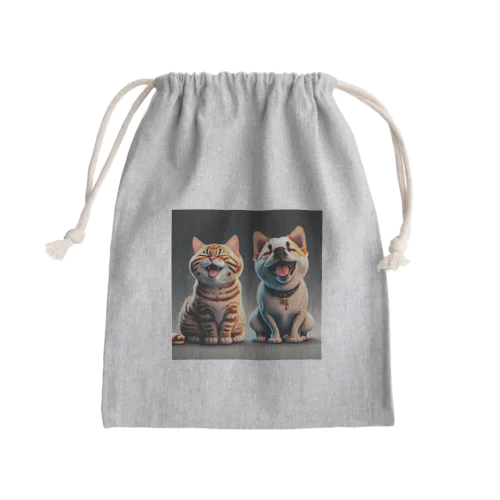 ご機嫌な猫と犬 Mini Drawstring Bag