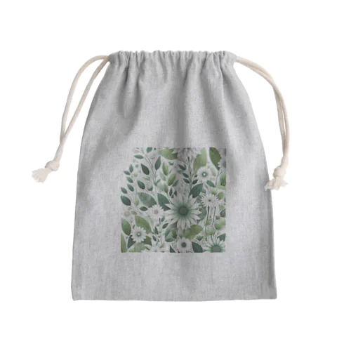 数学的で洗練されたデザインの白と緑の花 Mini Drawstring Bag