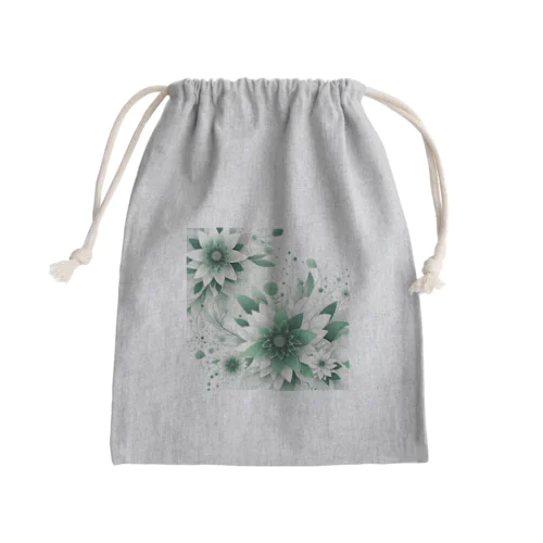 数学的なデザインを持つ緑と白の花 Mini Drawstring Bag