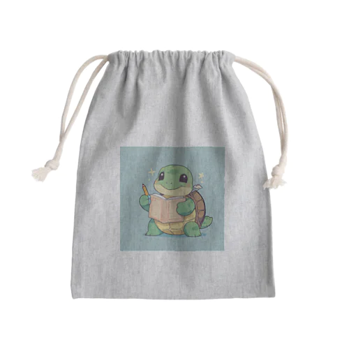 おもちゃの本を持ったかわいいカメ Mini Drawstring Bag