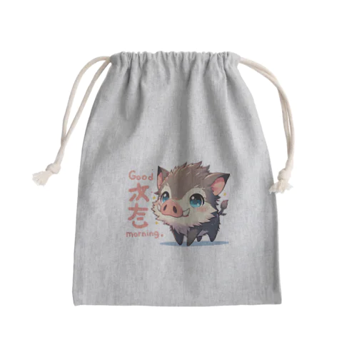 猪さん。かわいい動物が「おはよう」の挨拶 Mini Drawstring Bag