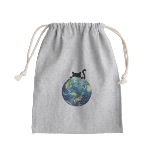 地球と黒猫 Mini Drawstring Bag