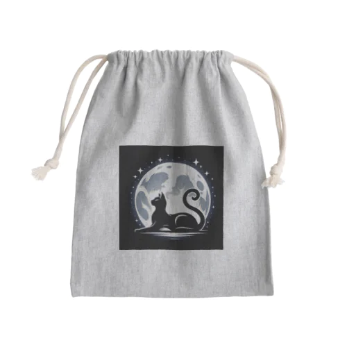 【Cat's Moonlight Stretch】- 月夜の猫シルエット Mini Drawstring Bag