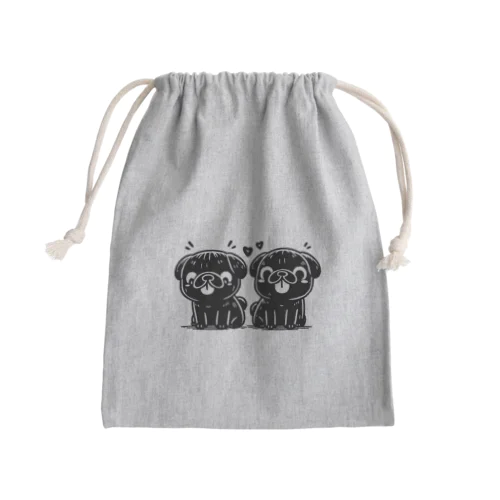 twin pug Mini Drawstring Bag