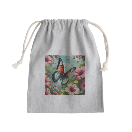 ハイビスカスと共に夏の風を感じる蝶 Mini Drawstring Bag