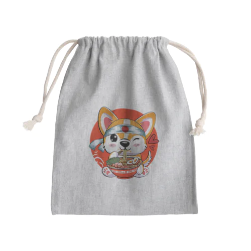 このかわいいコーギーは、ラーメンやアニメが大好きな、10代の女の子に最適なプレゼントです。 Mini Drawstring Bag