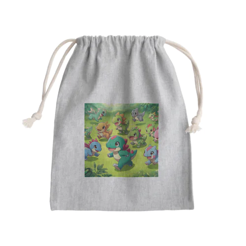 恐竜たちが鬼ごっこ Mini Drawstring Bag