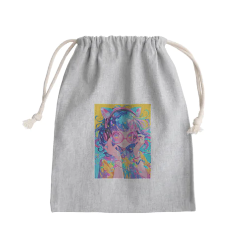 メガネの可愛い女の子のキャラクター Mini Drawstring Bag