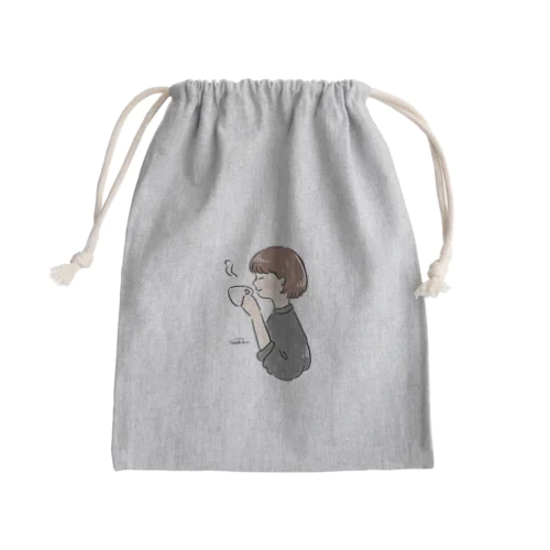 ほっとひと息つく女の子　グレー Mini Drawstring Bag