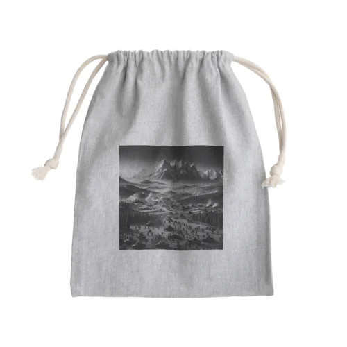 （モノクロ写真風）山間の戦場のジオラマ② Mini Drawstring Bag