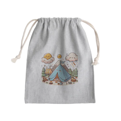 青いテントで山キャンプ♪ドキドキ天気♪ Mini Drawstring Bag