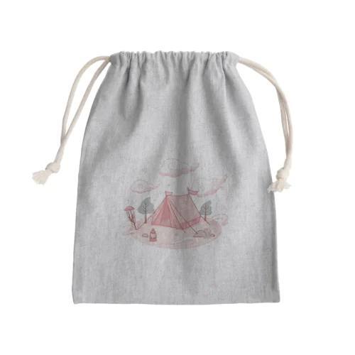 山頂でキャンプ　テント　ふわふわピンク Mini Drawstring Bag