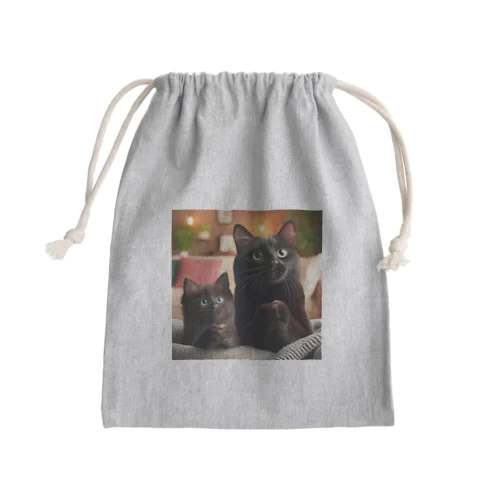 黒猫親子のお願い Mini Drawstring Bag