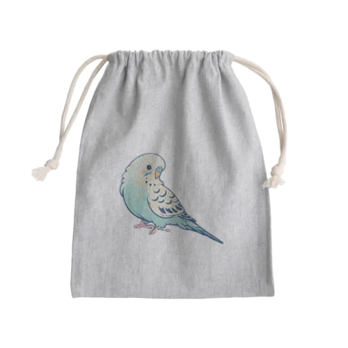 青色の可愛いセキセイインコ Mini Drawstring Bag