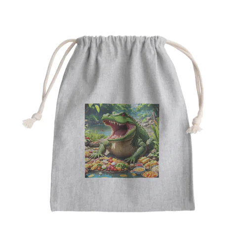 食べてるワニ Mini Drawstring Bag