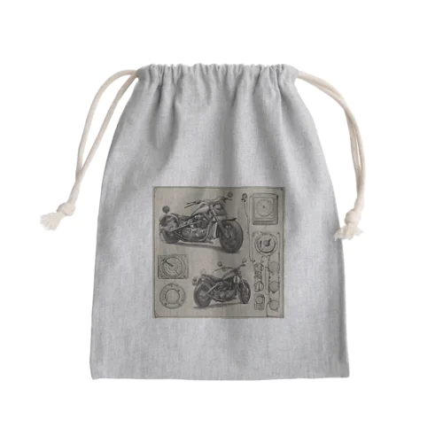 クラシックバイクの設計図と計器類 Mini Drawstring Bag