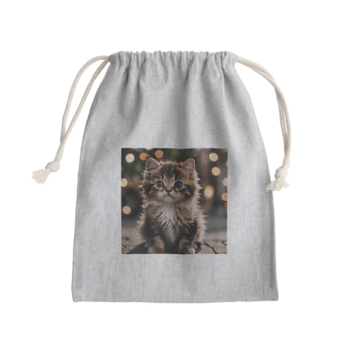 ふわふわの猫ちゃん Mini Drawstring Bag