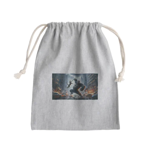 巨大ゴリラと巨大猫の戦い Mini Drawstring Bag