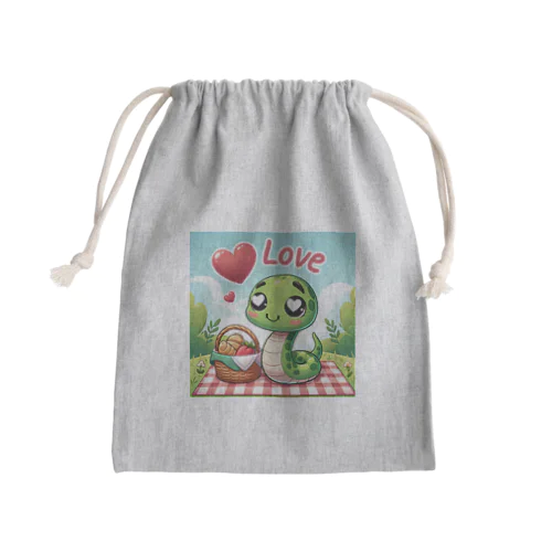 贅沢なピクニックを楽しむ愛らしいヘビ Mini Drawstring Bag