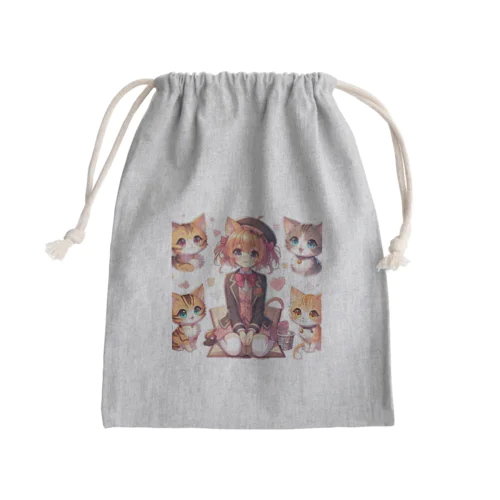 大好きな猫に囲まれて Mini Drawstring Bag