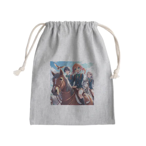 馬で通学する仲間たち Mini Drawstring Bag