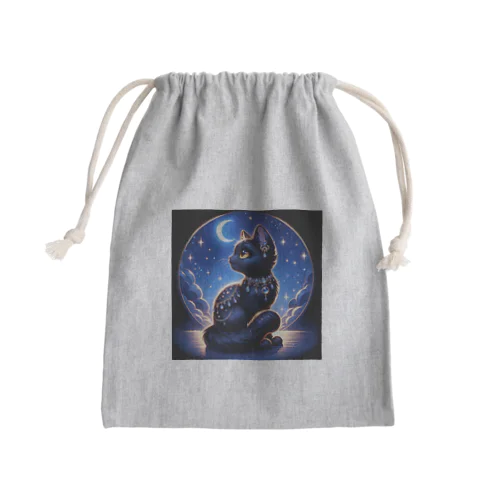 三日月の煌びやかな黒猫 Mini Drawstring Bag