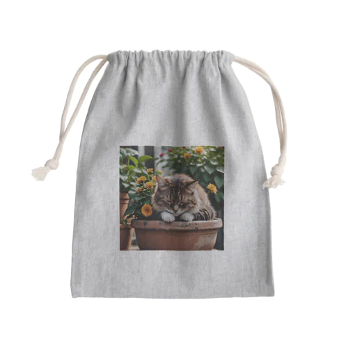 お花の上でくつろぐ猫 Mini Drawstring Bag