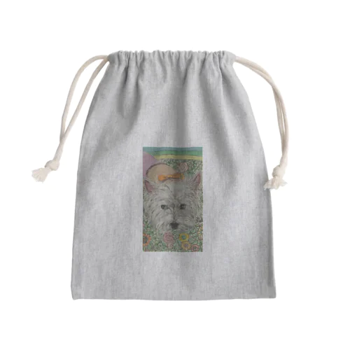 待ってるワン Mini Drawstring Bag