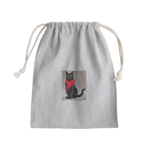 かわいい赤マフラーの黒猫 Mini Drawstring Bag