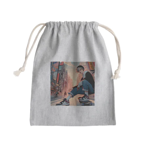 スタイリッシュなストリートファッションを楽しむ韓国漫画風の若者たち Mini Drawstring Bag