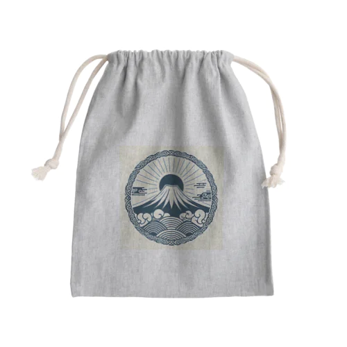 Minimalist Traditional Japanese Motif Featuring Mount Fuji and Seigaiha Patterns きんちゃく