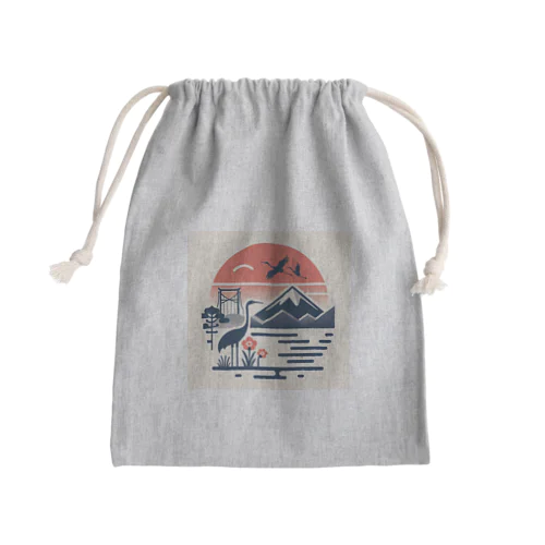 夕陽に映える鶴と富士 Mini Drawstring Bag