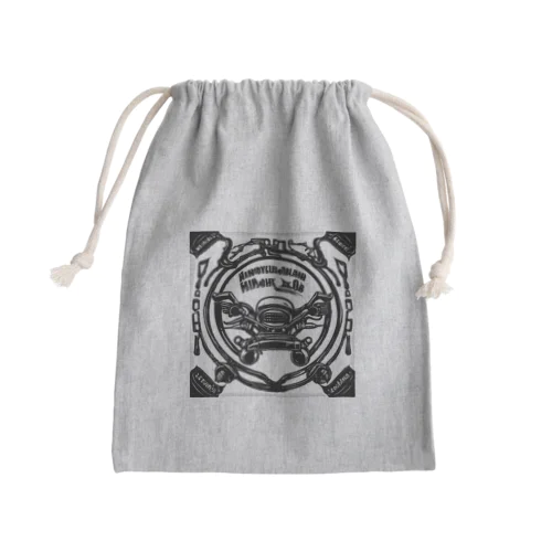 ビンテージオートバイハンドルとメーターパネルのアートワーク Mini Drawstring Bag